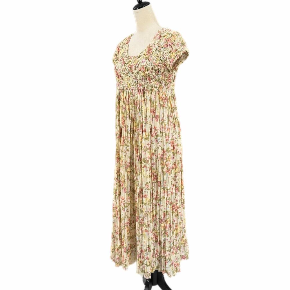Vintage Jeffrey & Dara Cream Floral Smocked Cottagecore Romantic Maxi Dress - Picture 3 of 12